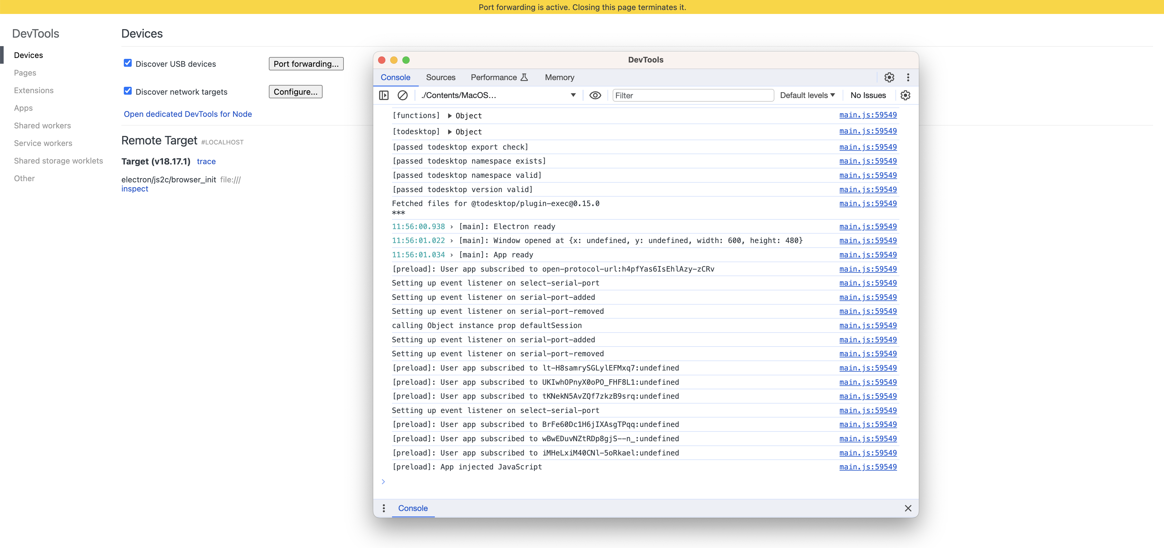 Discovery settings to enable port forwarding to localhost:5858