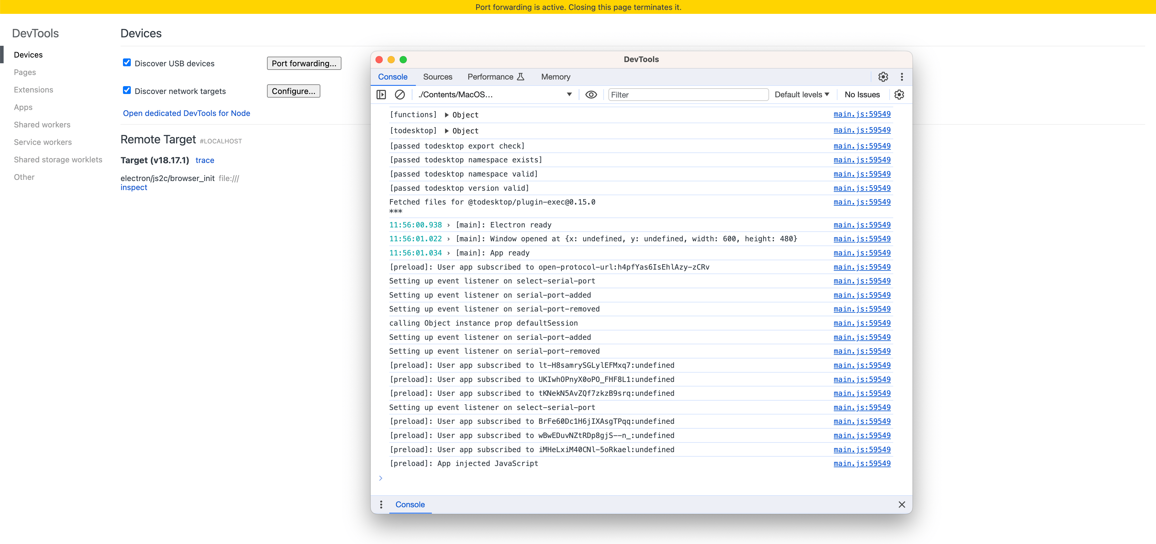 Discovery settings to enable port forwarding to localhost:5858