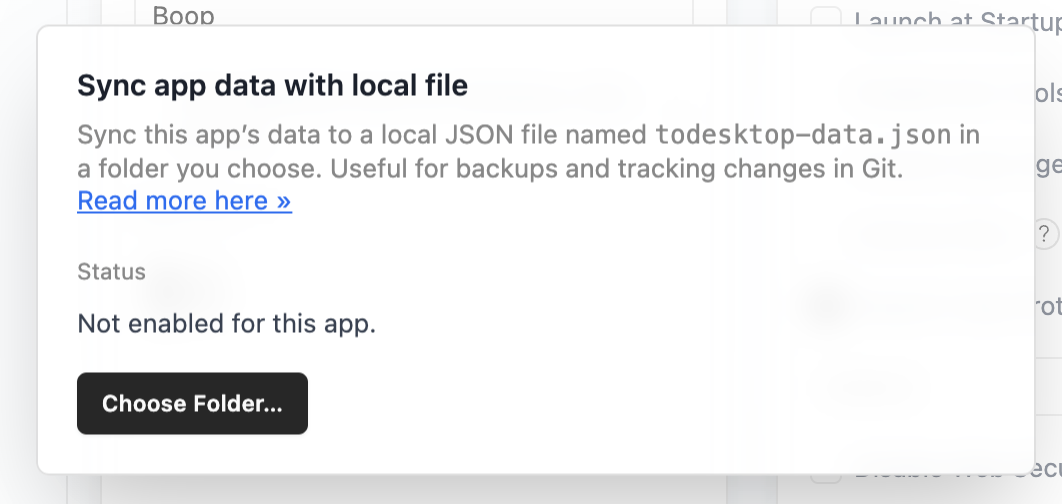 Sync modal in disabled state with “Choose Folder…” button