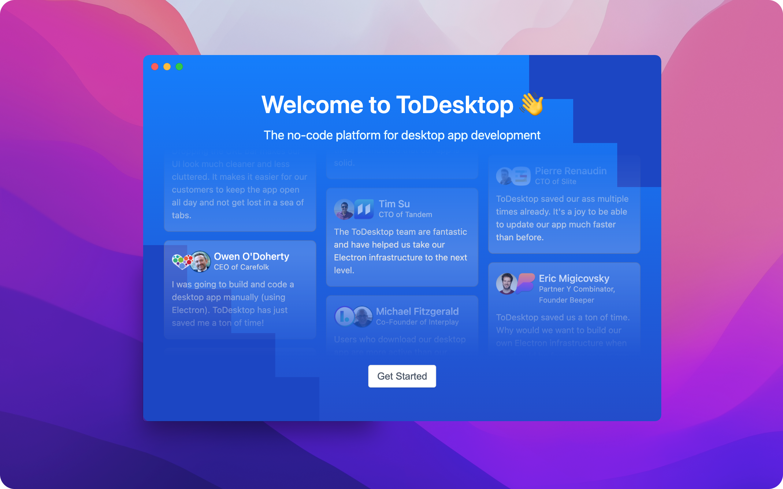 ToDesktop Builder's Welcome Screen