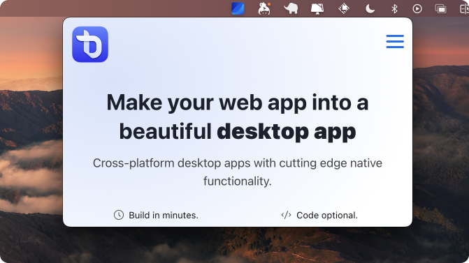 ToDesktop Builder's tray view