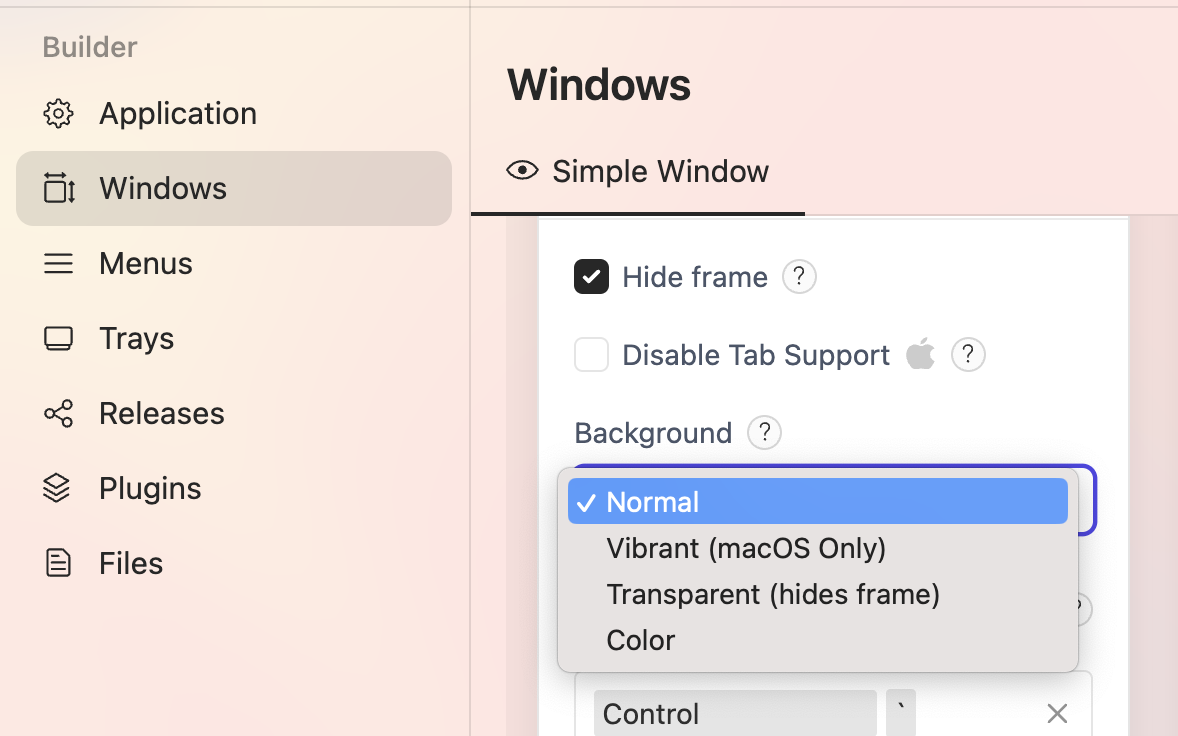 Option for setting a window as vibrant