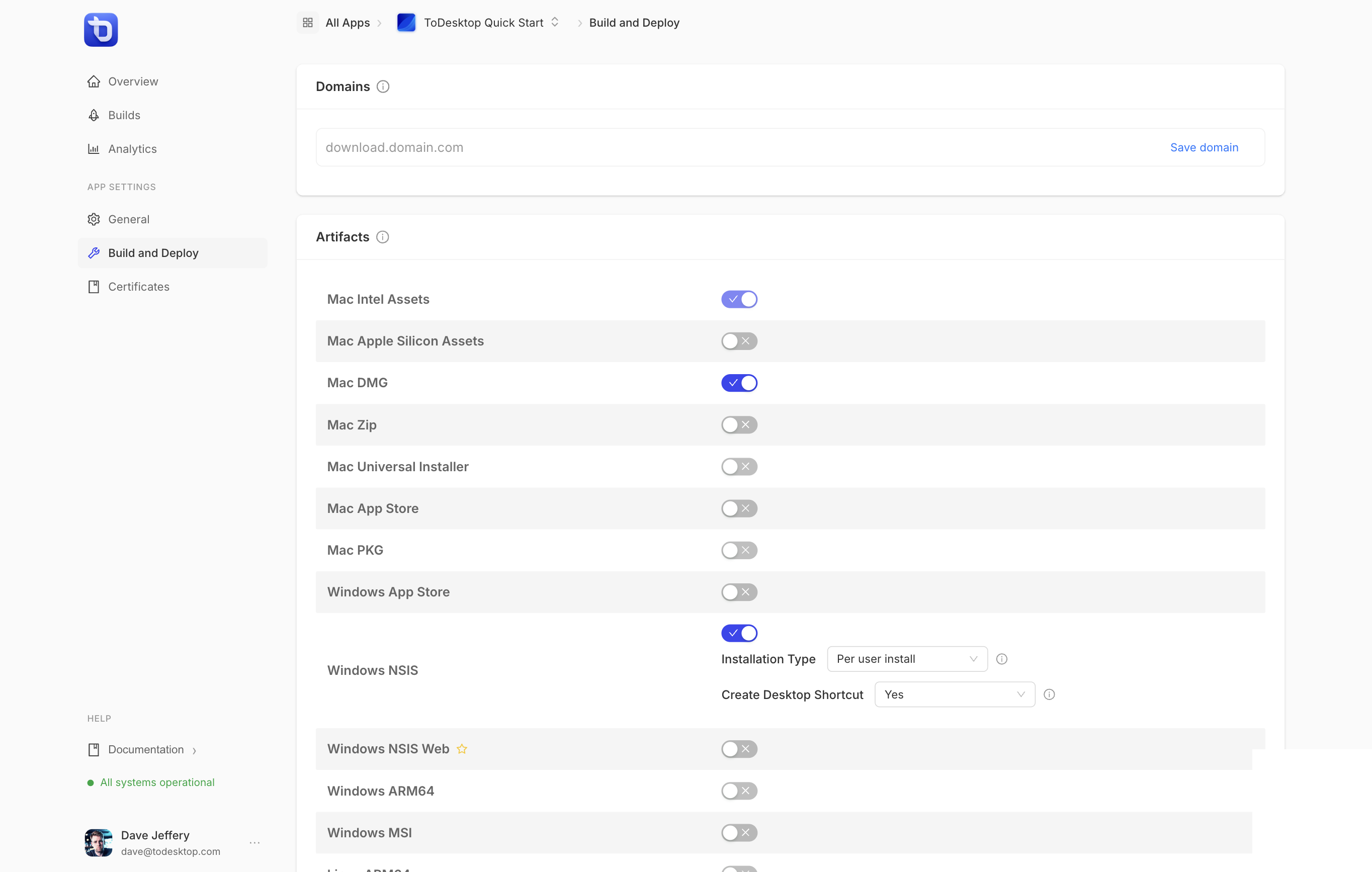 Toggle artifacts using the current Build and Deploy interface