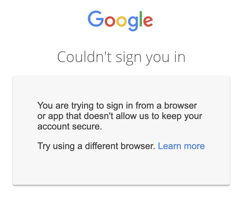 A warning on Google's sign in page